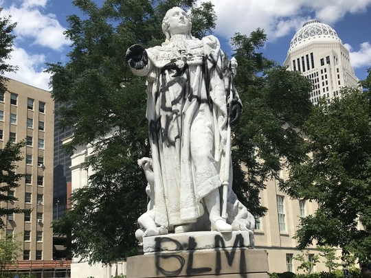 Removed during protests, Louisville's statue of King Louis XVI is still in limbo 1 Protesters spray painted and broke a hand off Louisville's King Louis XVI statue in May 2020. Officials removed the monument in September that year.