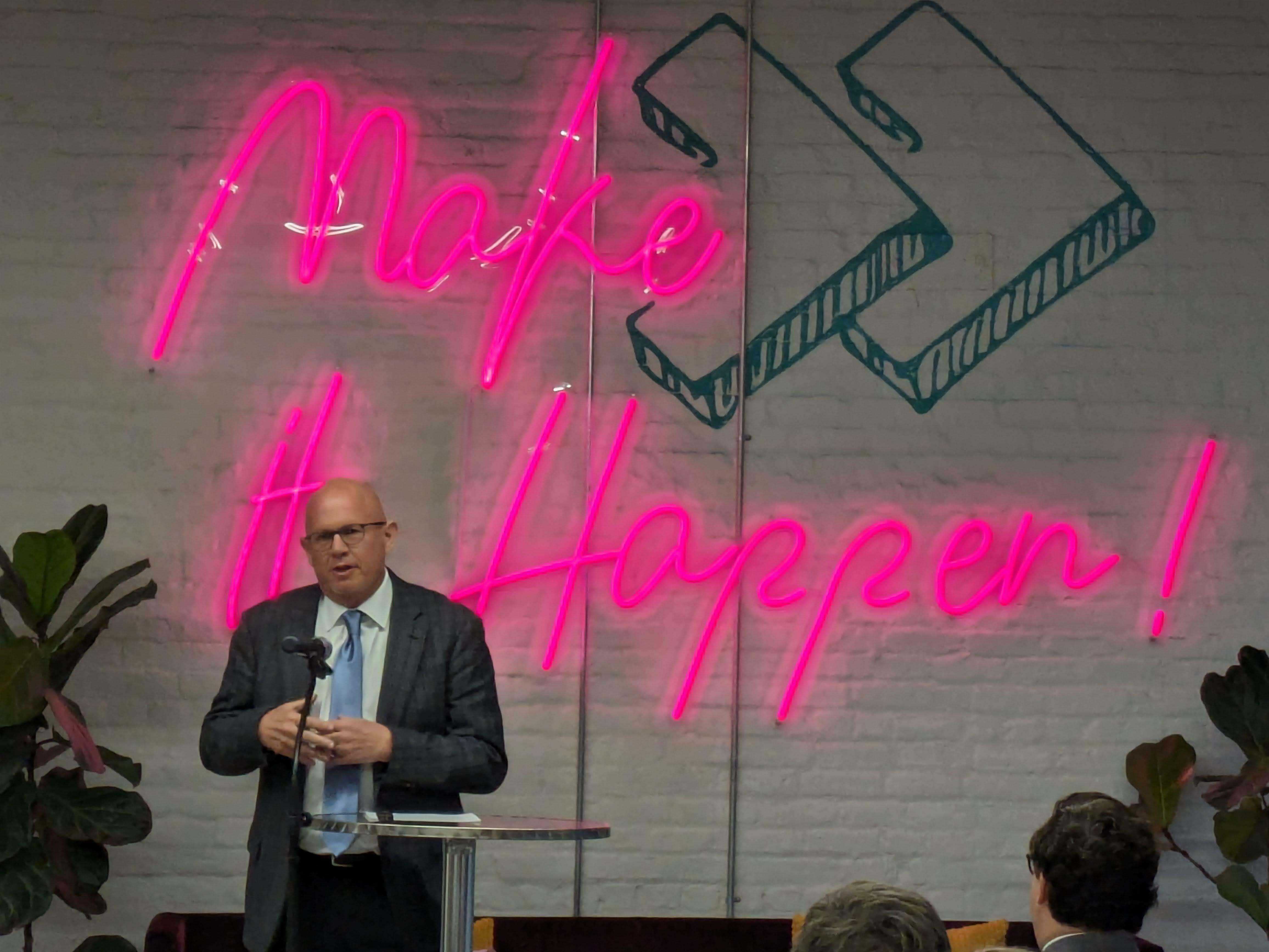 Stephen Loyd is an addiction medicine doctor who was once hooked on prescription opioids himself. He is the unpaid co-chair of the Helios Alliance, shown here addressing the meeting in Mobile.