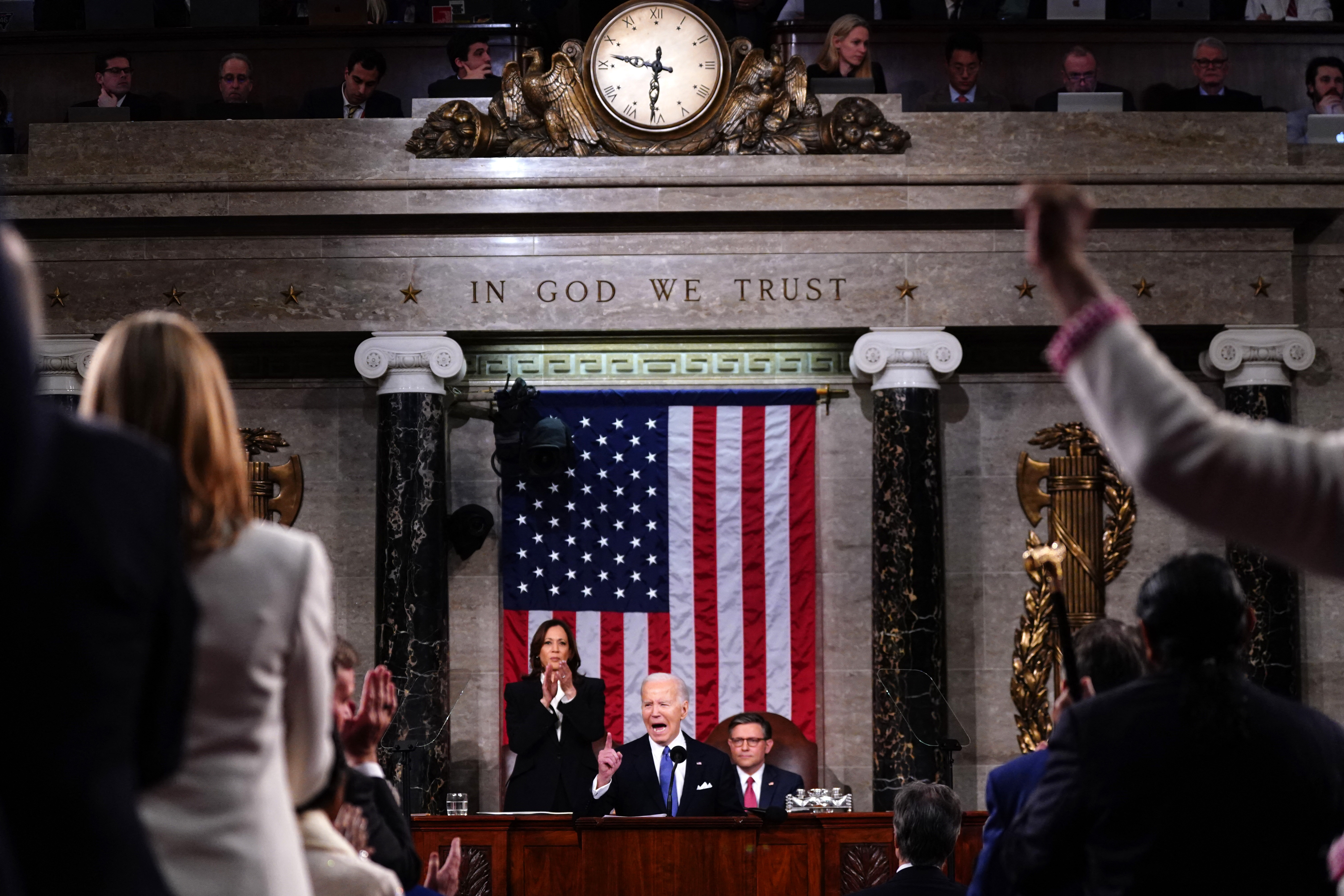President Biden delivers the State of the Union address in the House Chamber of the U.S. Capitol on Thursday. (Shawn Thew/Pool/AFP via Getty Images)