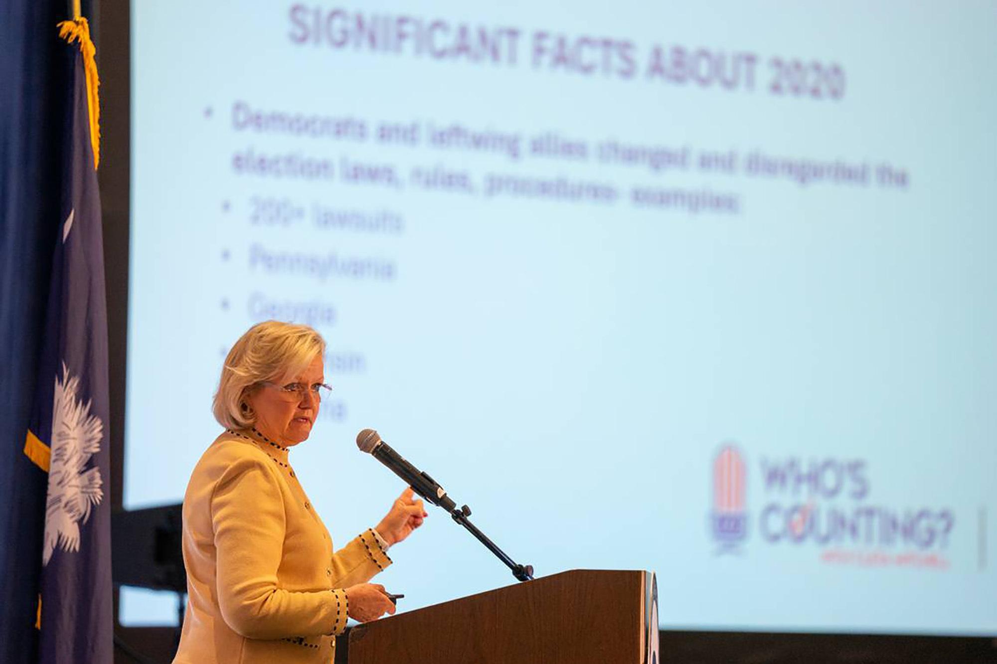 Conservative attorney Cleta Mitchell, seen here at a South Carolina Republican Party event in 2022, has been circulating a memo laying out &quot;the threat of non-citizen voting in 2024.&quot; (Gerard Albert III/Myrtle Beach Sun News/Tribune News Service via Getty Images)
