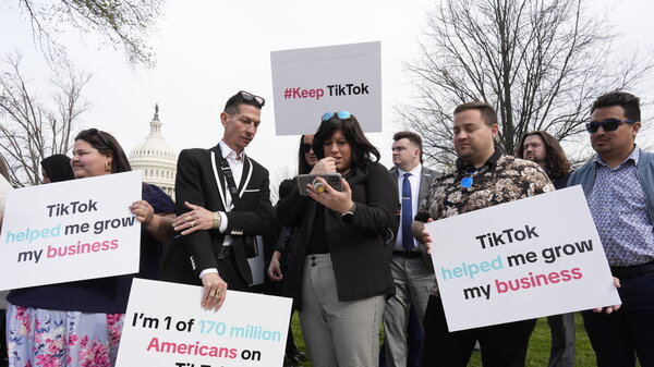 Devotees of TikTok gather at the Capitol in Washington, as the House passed a bill that would lead to a nationwide ban of the popular video app if its China-based owner doesn't sell.