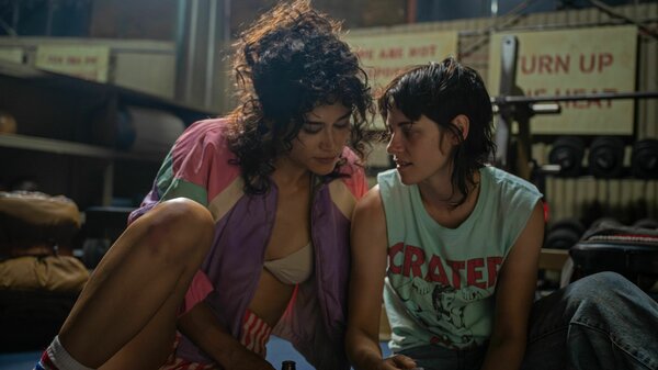 Katy O'Brian and Kristen Stewart in "Love Lies Bleeding."