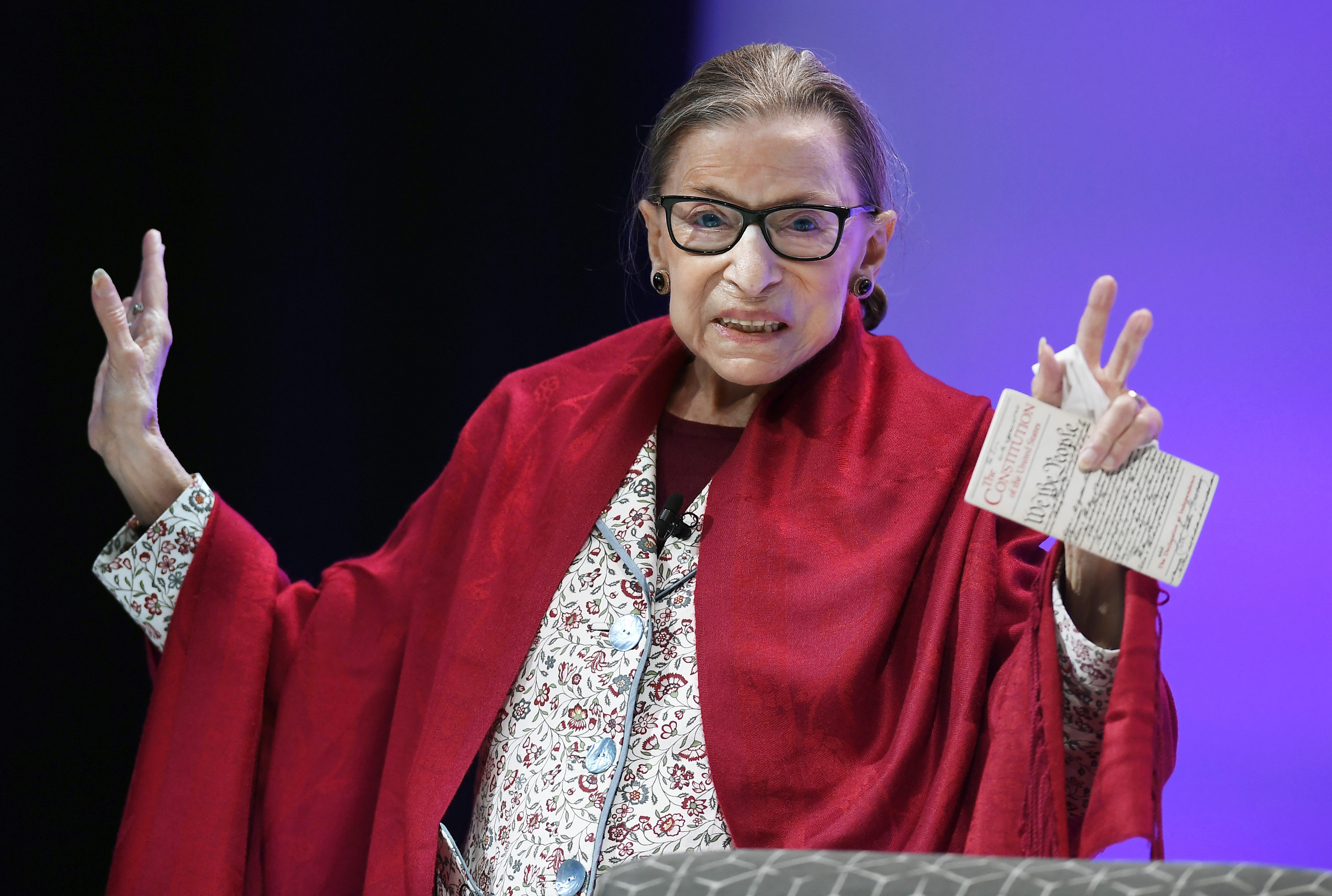 Supreme Court Justice Ruth Bader Ginsburg died in 2020, months after approving an award in her name to honor women who have made a positive difference.  Ginsburg is pictured speaking at Amherst College in Amherst, Mass, on Oct. 3, 2019.