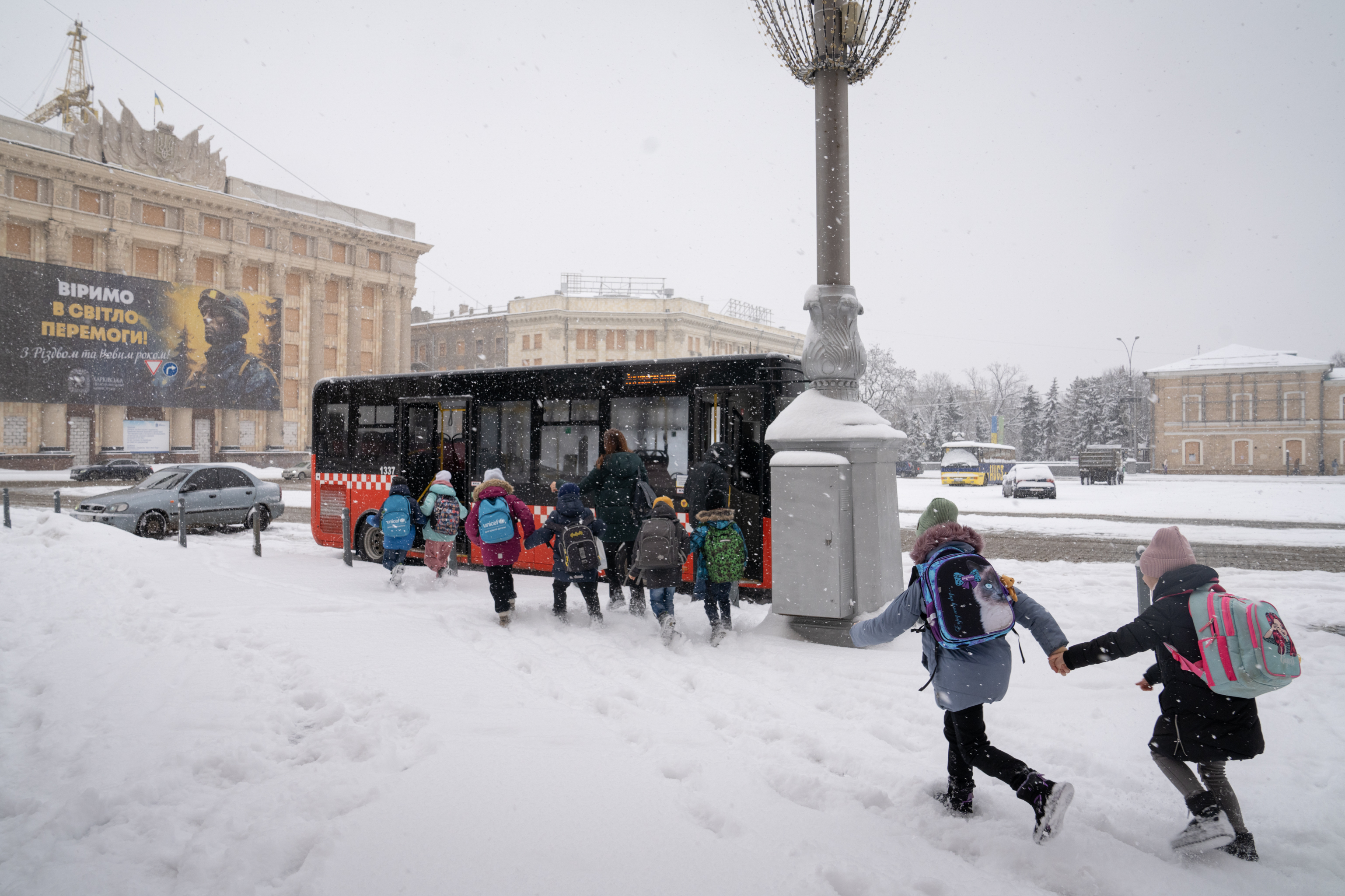 Ukraine's Kharkiv moves classrooms underground so kids survive Russian attacks 9 At the end of the school day, students leave the underground classroom to board a bus home.
