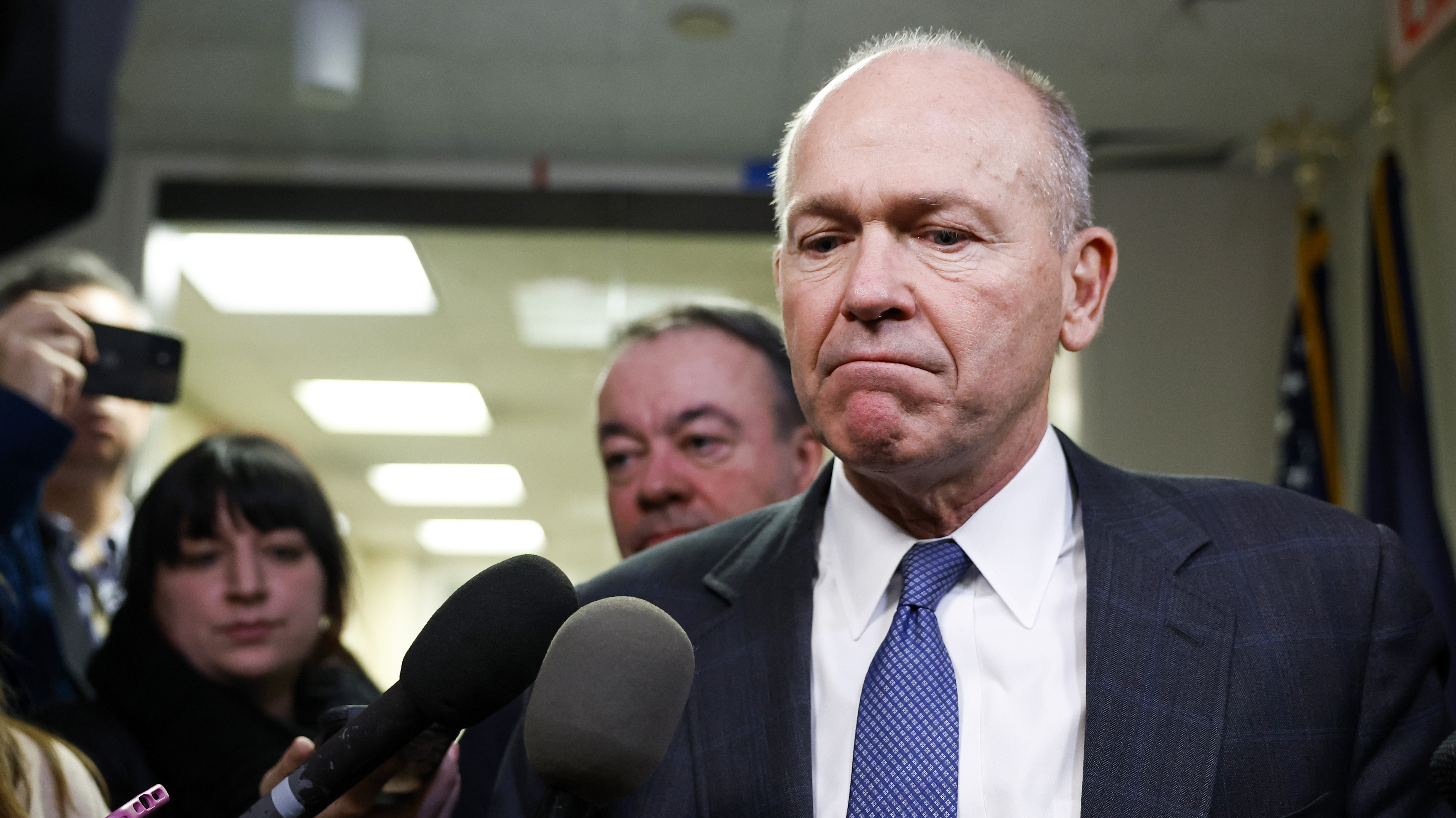 Boeing announced a major managerial shakeup — including that CEO Dave Calhoun will step down at the end of the year. The embattled planemaker also said the president of the commercial airplanes division would retire and its board chairman would not stand for reelection. (Getty Images)
