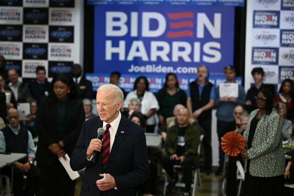 President Biden speaks to local supporters and volunteers at the office opening of the Wisconsin coordinated campaign headquarters in Milwaukee on March 13. (AFP via Getty Images)