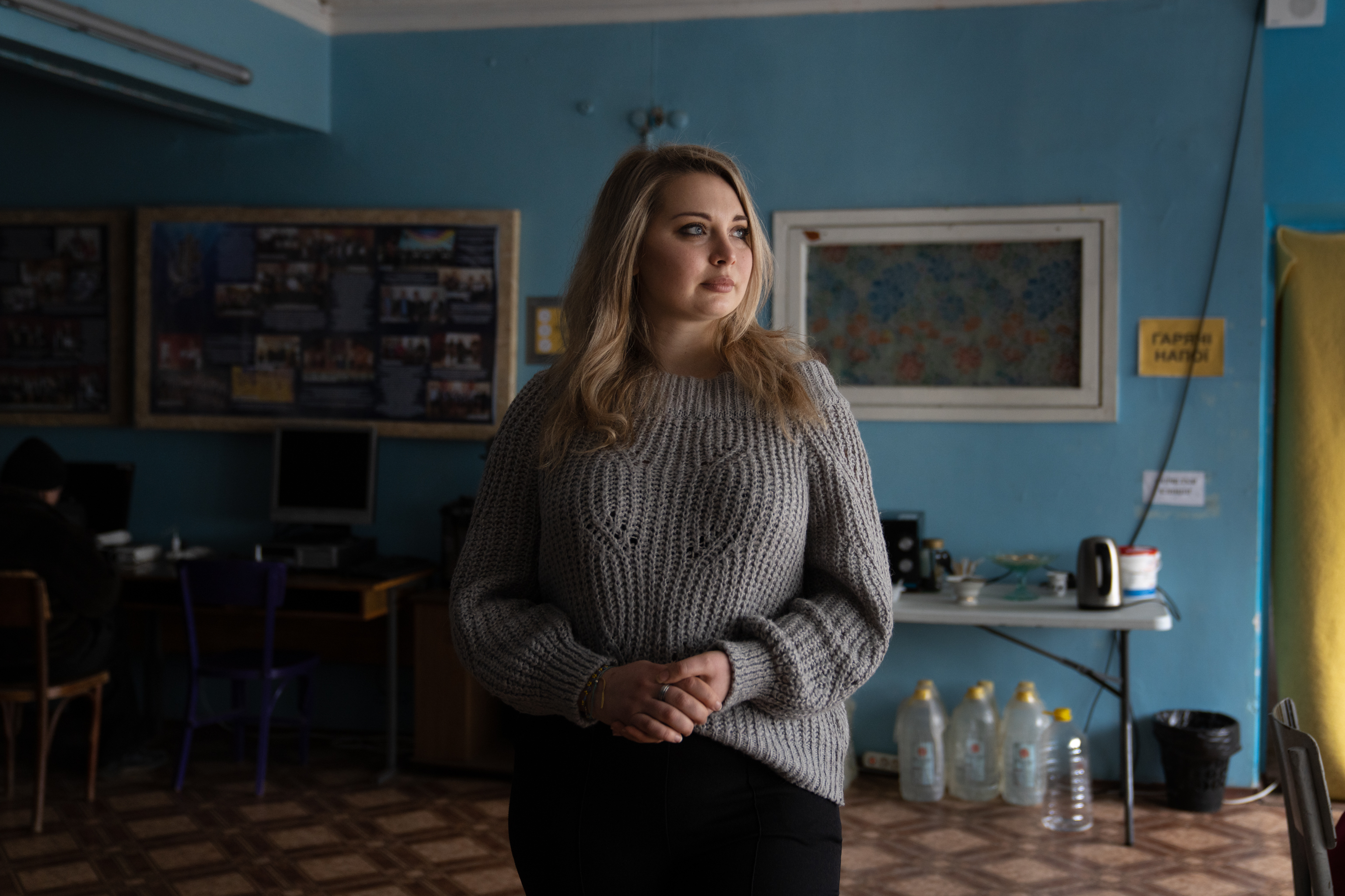 A mayor in Ukraine aids his town's few remaining people, as Russia closes in 8 Kristina Vasyliuk works at a humanitarian center in Kostiantynivka where people come for supplies.