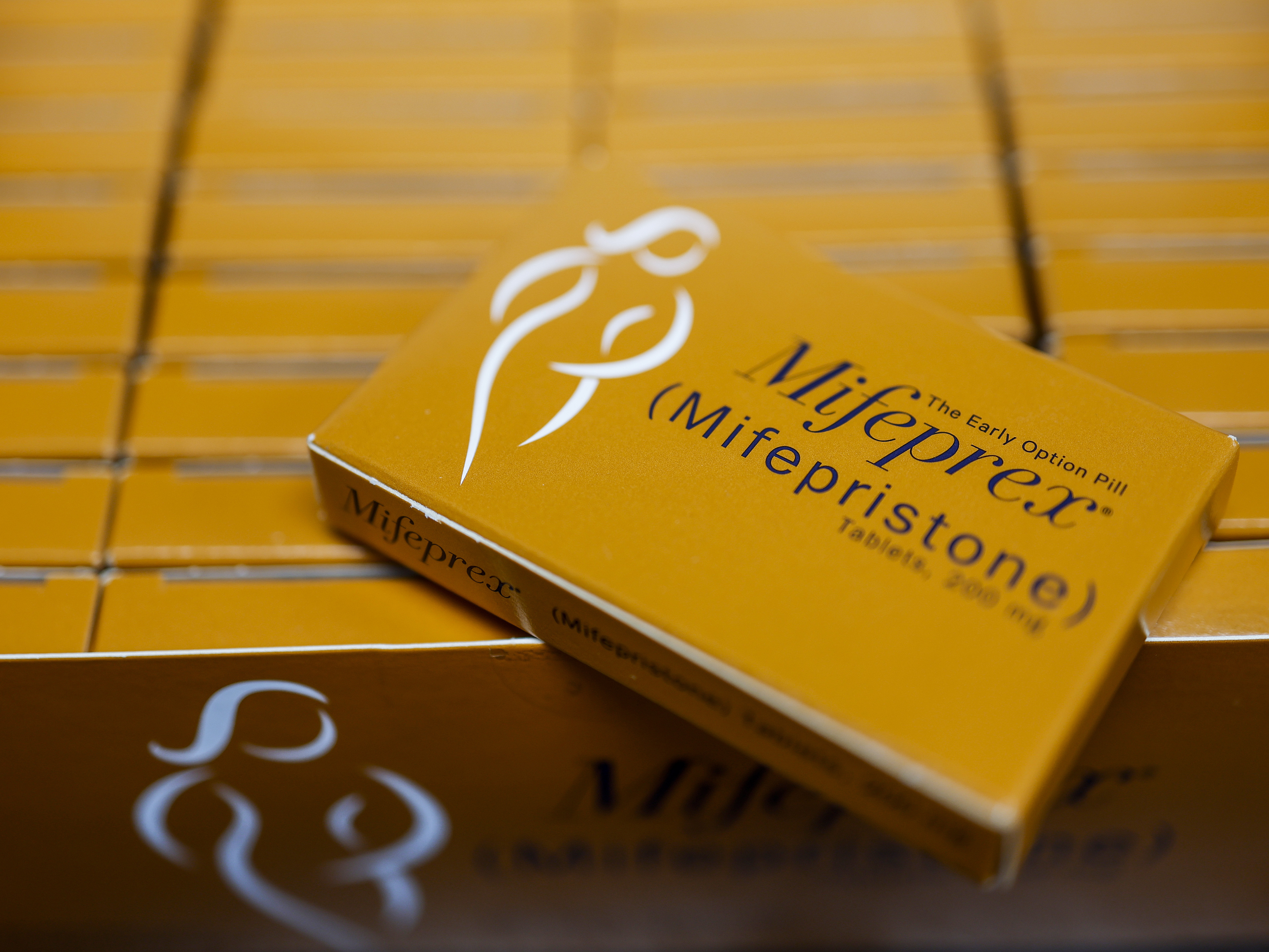 Packages of mifepristone tablets are displayed at a family planning clinic on April 13, 2023 in Rockville, Md. (Getty Images)