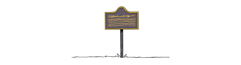 Illustration of a small historical marker indicating a section break.