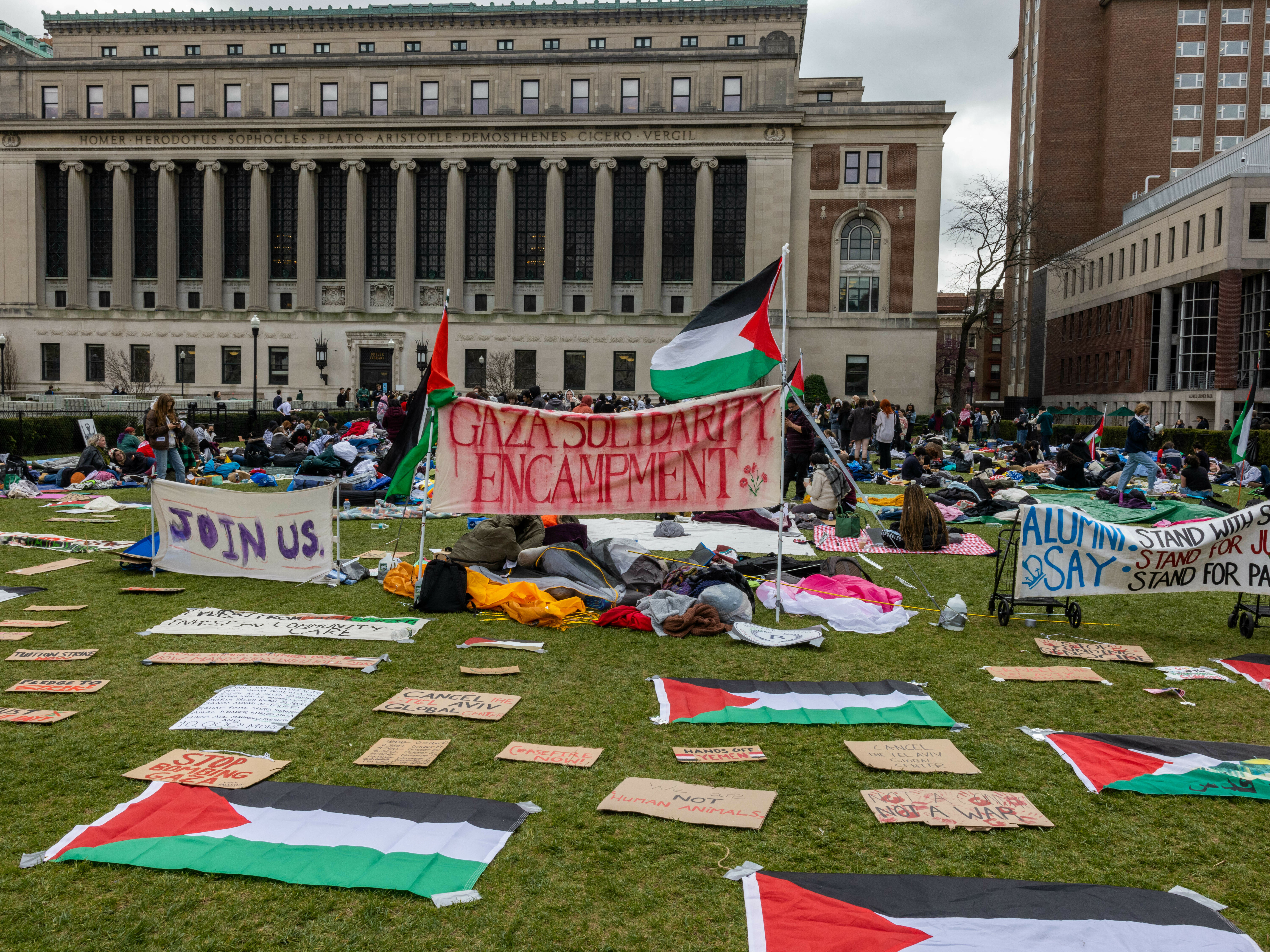 Students occupy the campus Columbia University on Friday, calling for the school to divest from companies with ties to Israel. (AFP via Getty Images)