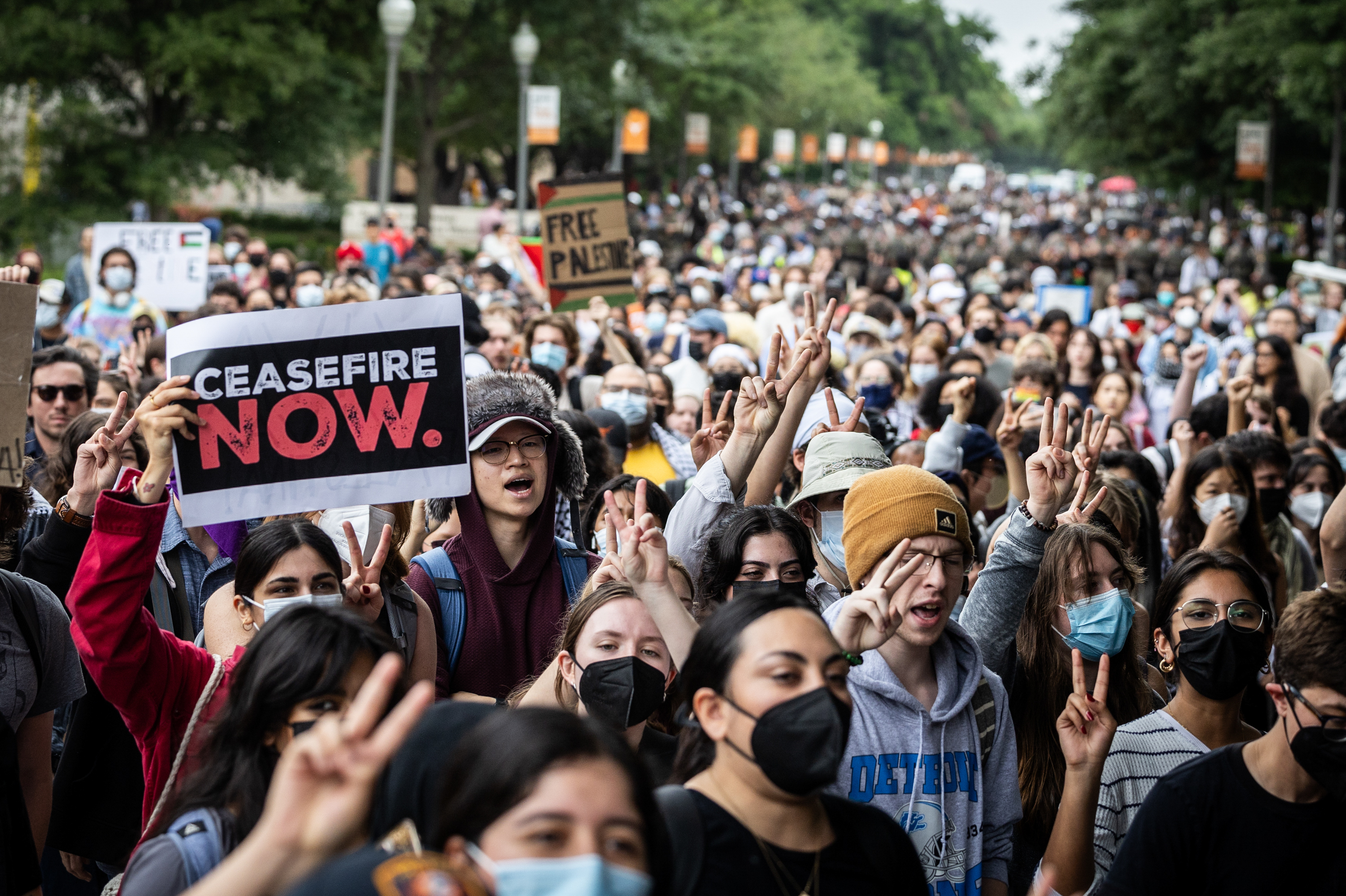 Students take part in a pro-Palestinian walkout and protest on April 24, 2024, at the University of Texas at Austin. (KUT)