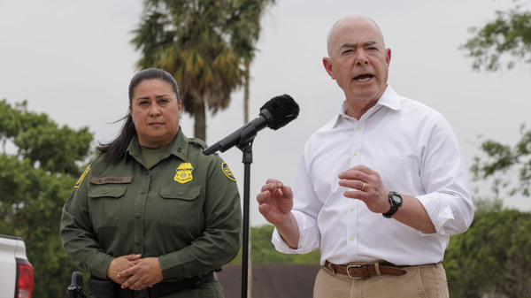 U.S. Department of Homeland Security Secretary Alejandro Mayorkas speaks at a presser about immigration and the Trump-era expulsion policy Title 42 that is set to end next week on May 5, 2023 in Brownsville, Texas.