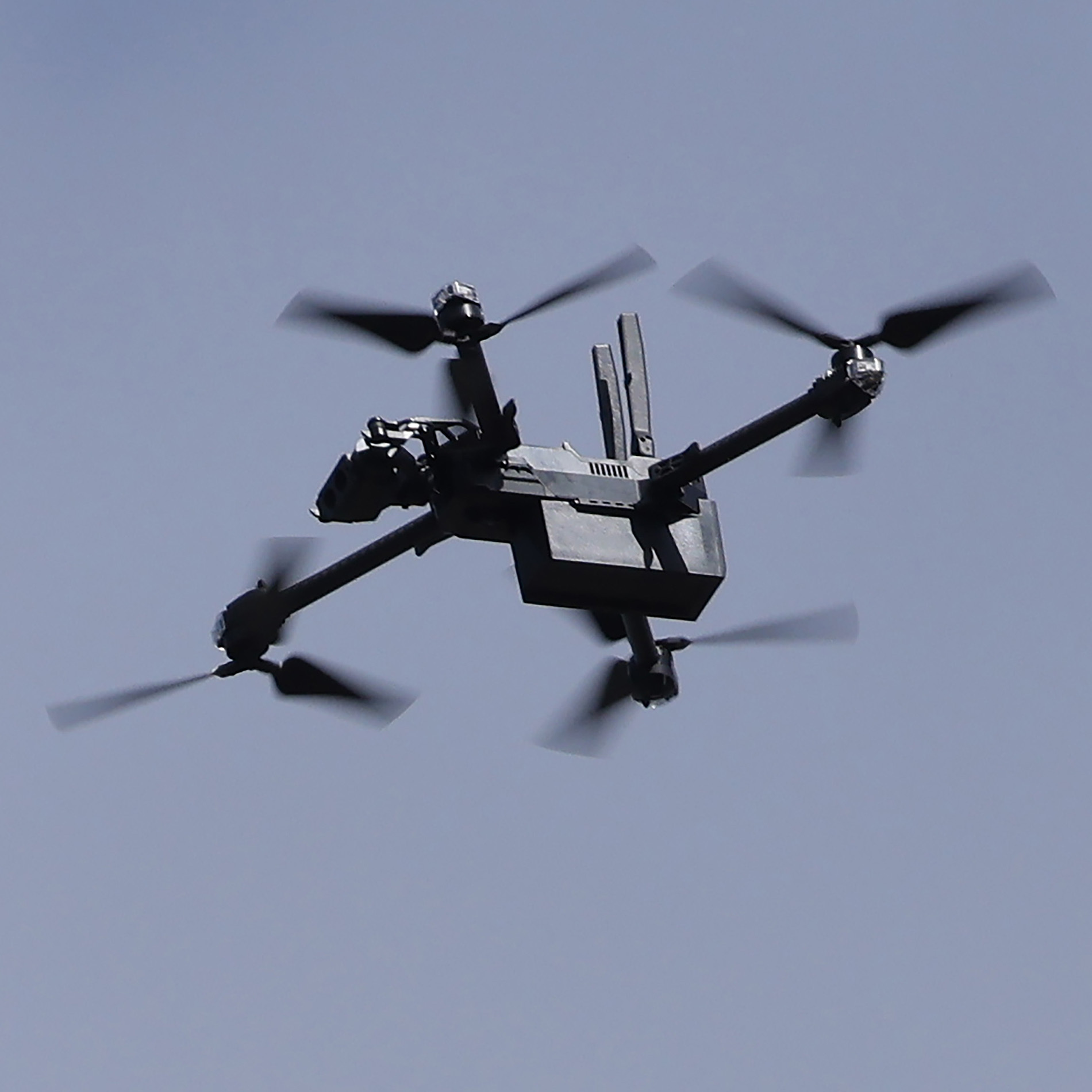 A Skydio quadcopter drone of the U.S. military hovers over the venue of the 15th meeting of the Ukraine Defense Contact Group at Ramstein Air Base on Sept. 19, 2023 in Ramstein-Miesenbach, Germany.<a href="https://www.gettyimages.com/license/1677868380?adppopup=true"></a>