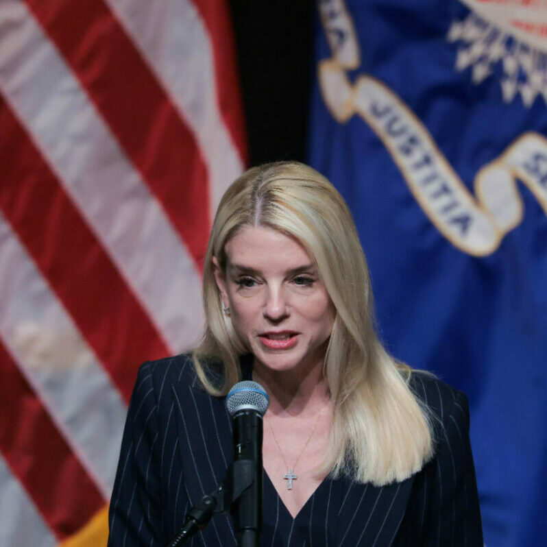 Attorney General Pam Bondi speaks during the first hearing of U.S. President Donald Trump's Religious Liberty Commission on "the importance of faith to American success" at the Museum of the Bible in Washington, DC.