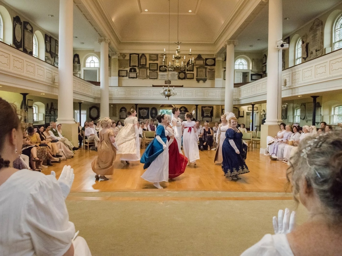 Dancers perform in St Swithins Church, Bath, at the Jane Austen Festival, 2023.