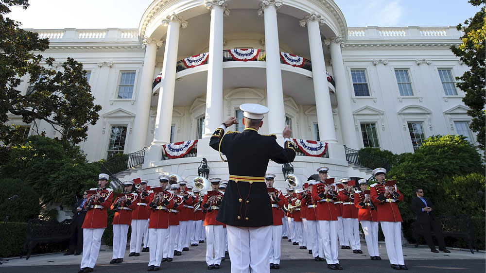 The Marine Band performs on the Fourth of July in front of the White House. (AFP/Getty Images)