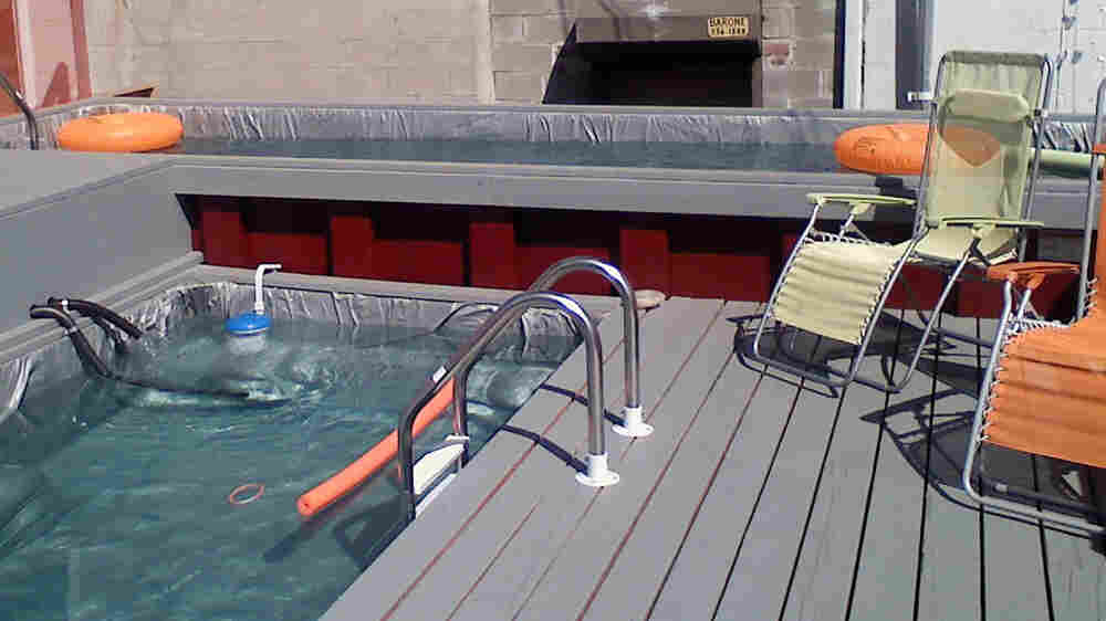 Dumpster swimming pool in Brooklyn, N.Y.