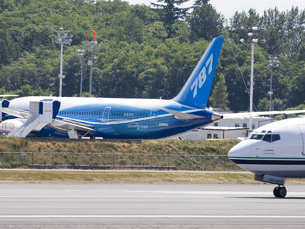 A Boeing 787 sits on the flight line in June near the company's production facilities at Paine Field in Everett, Wash. Boeing will now operate a second facility in South Carolina. (Getty Images)