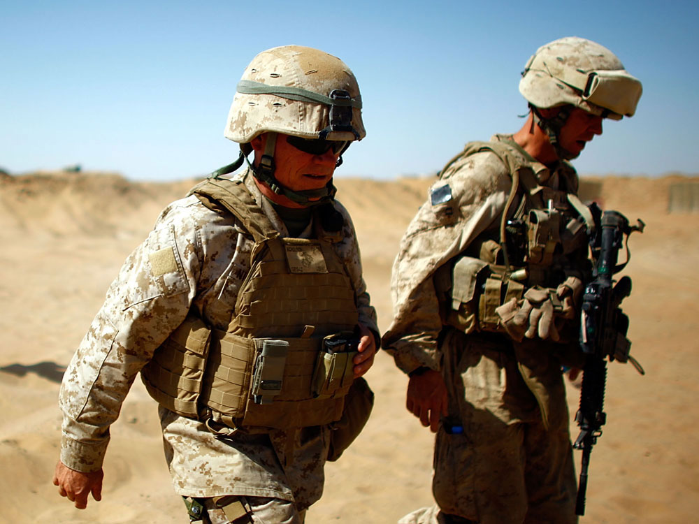 Brig. Gen. Larry Nicholson approaches Patrol Base Lakhari in southern Helmand province. (NPR)