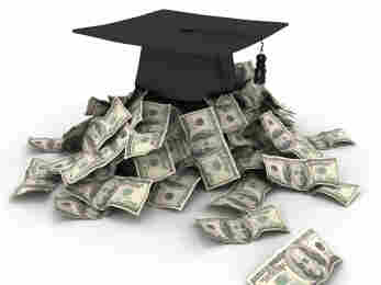 Graduation cap with piles of money