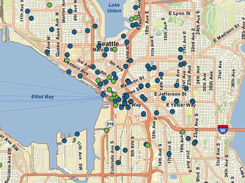 Recovery.gov allows users to zoom into cities like Seattle to find organizations and businesses that have received federal stimulus funds.