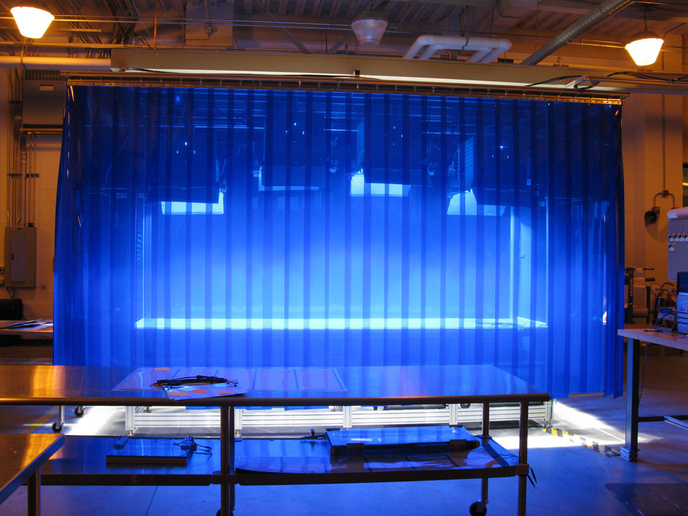 Konarka uses this blue chamber to test solar panels. It re-creates light conditions at noon at the equator. (NPR)