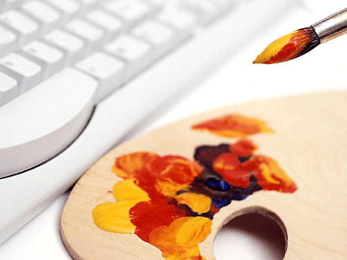 Painter's palette next to keyboard