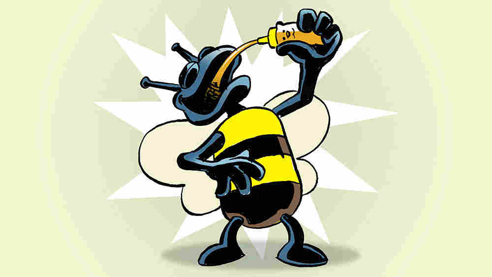 Bee drinking honey