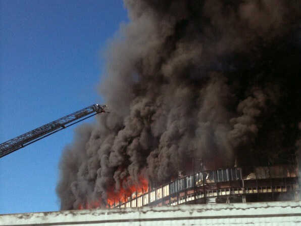 Smoke Stack catchs fire at Great American Ball Park during the game