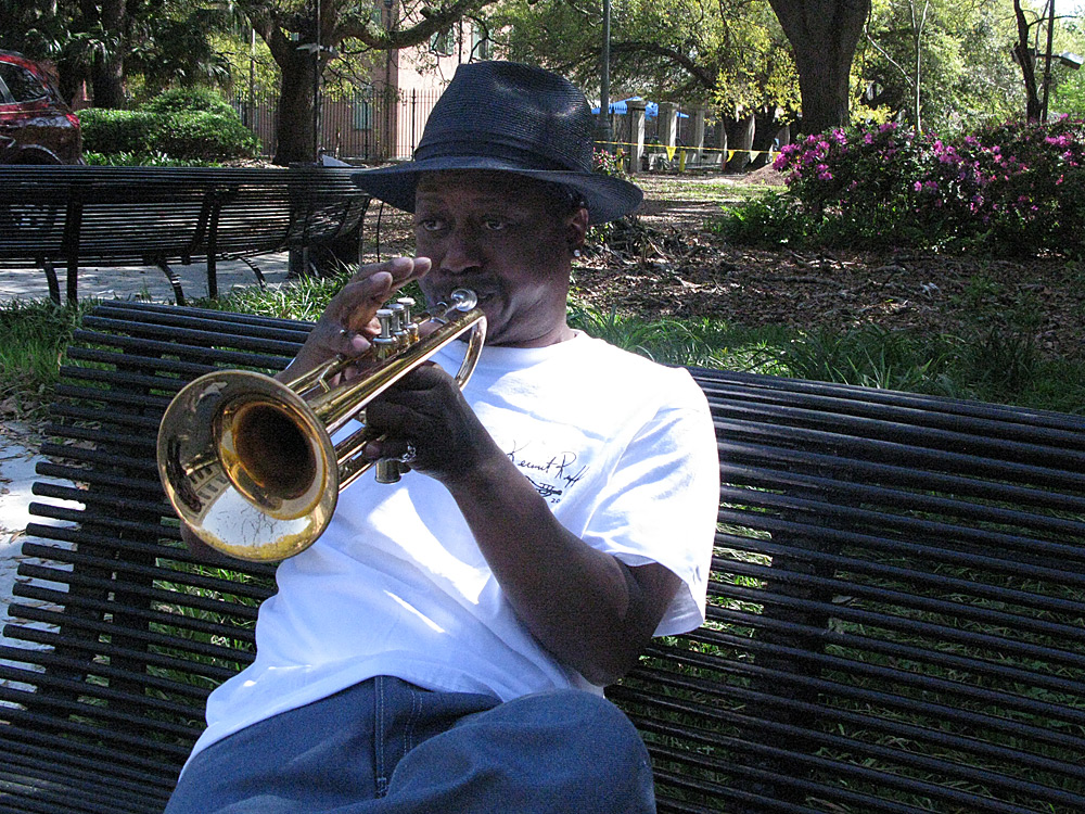 Kermit Ruffins, who appears as himself in the new HBO series <em>Treme,</em> says he feels rooted when he plays trumpet in Congo Square, the plaza in New Orleans where slaves once gathered on Sundays to eat, drum and dance. (NPR)