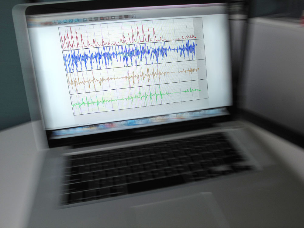 The Quake-Catcher Network application runs silently in the background of your laptop, collecting data from the computer's accelerometer. (NPR)