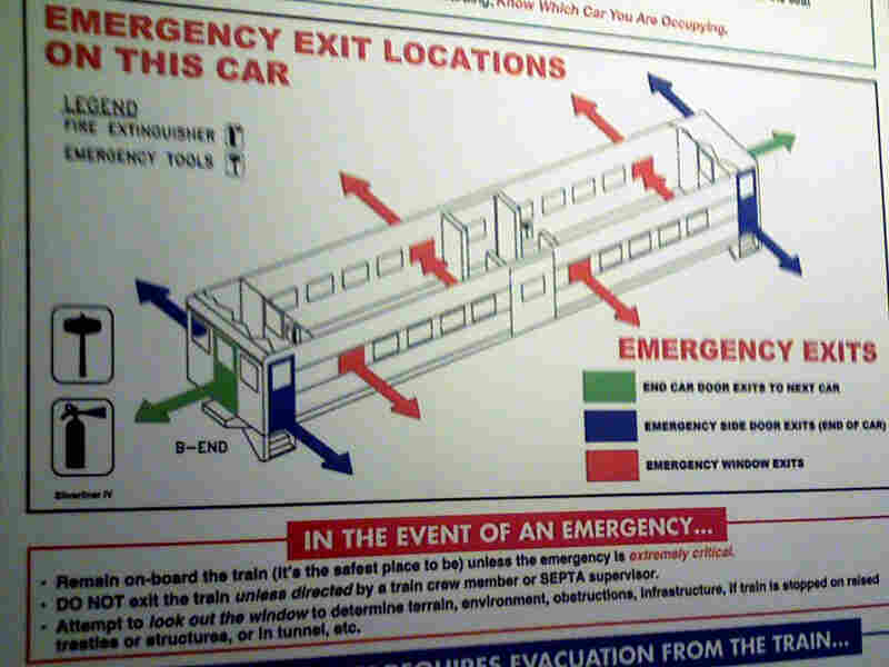 Emergency exit sign from the SEPTA transit system.