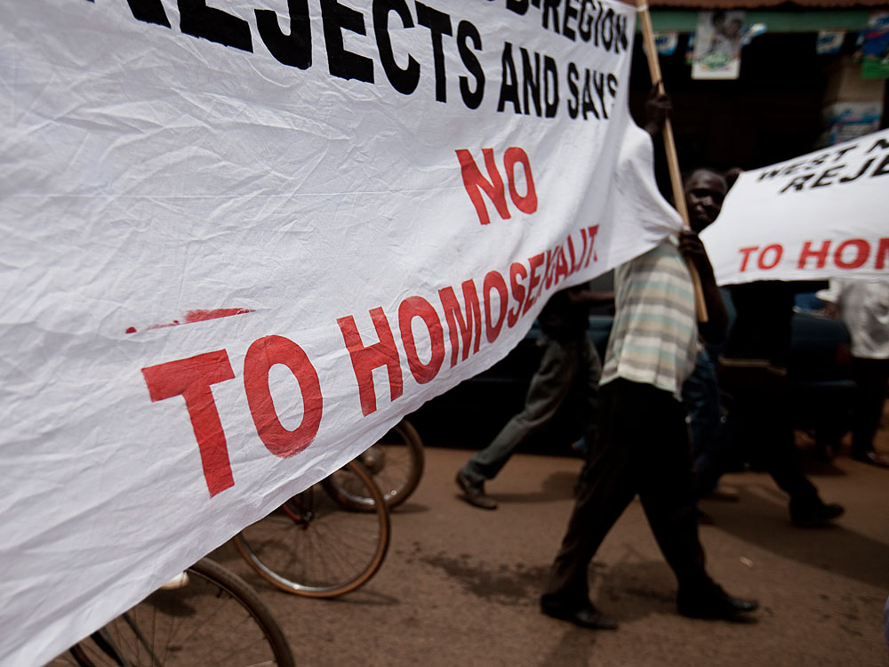 Ugandans take part in an anti-gay demonstration in Kampala in February. (AFP/Getty Images)