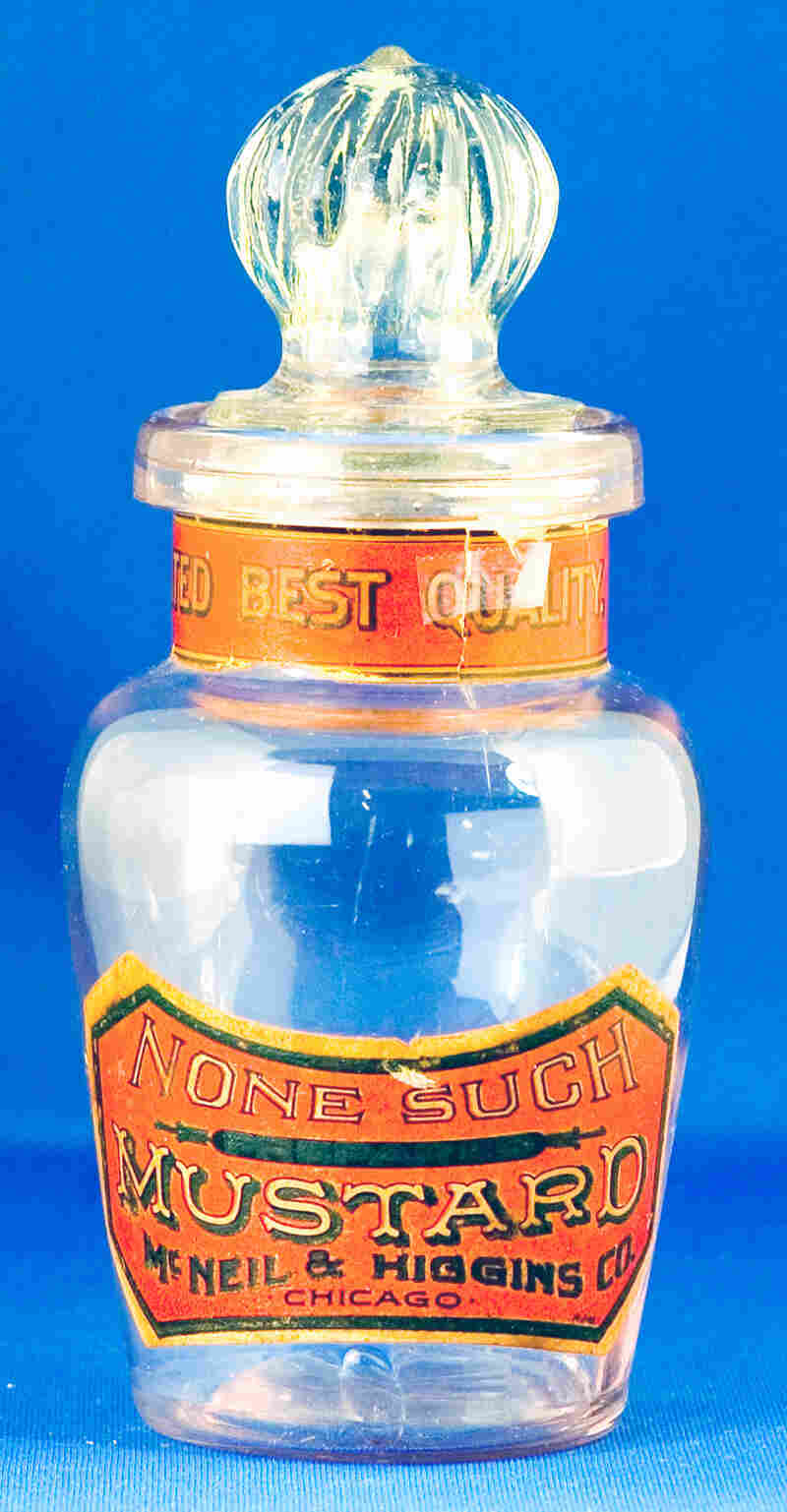 A pot of McNeil and Higgins' Nonesuch Mustard.