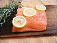 Salmon on a plank