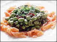 Smoked Salmon with Edamame, Cherry and Shiso