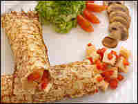 Salty Crepes with Chicken, Mushrooms and Red Peppers in Pesto
