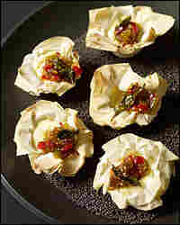 Savory Mini Cheesecakes With Red Pepper And Green Tomatillo Chutney