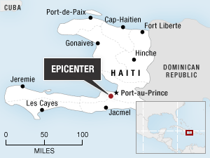 Map showing epicenter of Haiti quake.