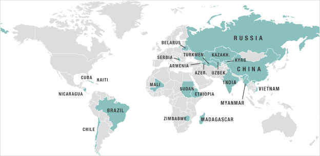 Map shows countries who have endorsed a UN measure to control parts of the Internet.