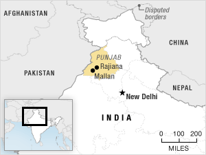 Map of Rajiana and Mallan in Punjab, India