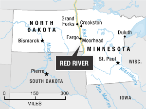 Midwest Towns On Edge As Red River Rises NPR Map Red River 300 915c8e6efaa376df38bfbc59b7e9ef92267d579e S1100 C50 