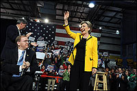 Clinton's Blue-Collar Support Wavering in R.I. 1 New York Sen. Hillary Clinton takes the stage on Feb. 24 in Providence, R.I., in advance of the state's upcoming primary. Former President Bill Clinton was also scheduled to make a campaign stop in the state.