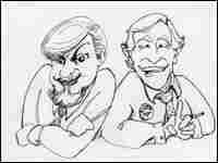 A cartoon rendering of NPR political editors Ron Elving (left) and Ken Rudin