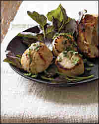 Roasted Scallops with "Snail Butter" and Mache recipe