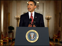President Obama speaks Monday during his first prime-time news conference at the White House. (Getty Images)