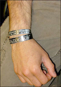 War Vets Try To Bridge The Divide Back Home 1 Patrick Montes, 29, of the Connecticut National Guard, wears bracelets engraved with the names of friends who served with him, and died, in Iraq.