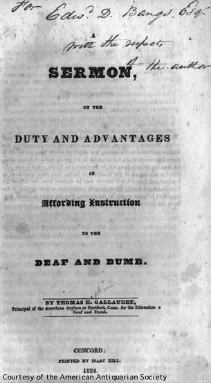 Gallaudet's Sermon, Front Page
