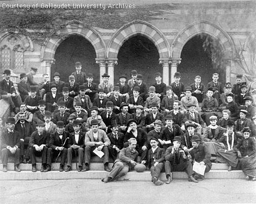 Students on the steps, National Deaf-Mute College, Washington D.C., circa 1890