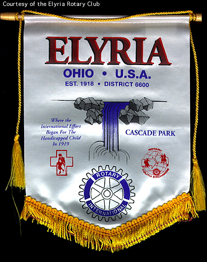 Woven Banner of the Elyria Ohio Rotary Club.